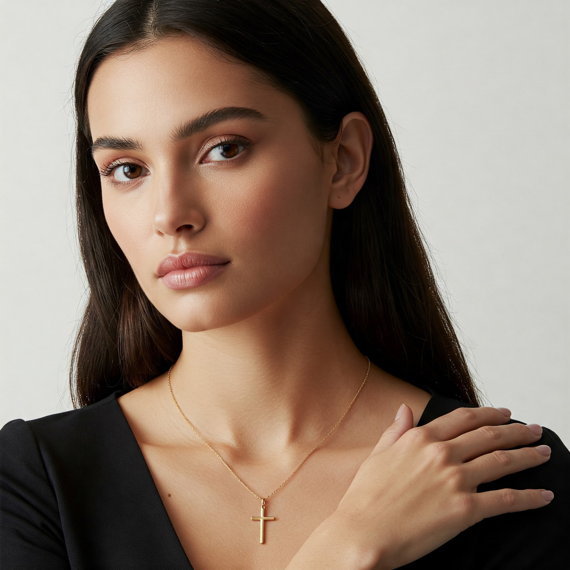 14K Gold Classic Cross Pendant. With 18 Cable Chain Necklace
