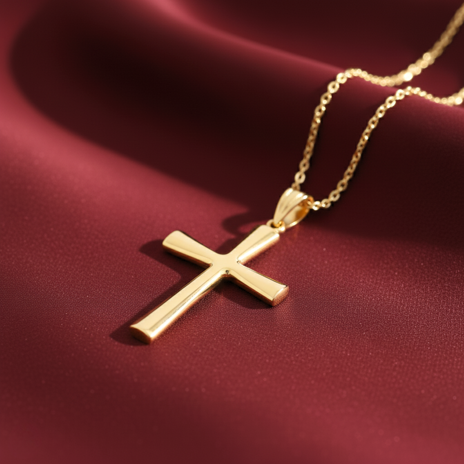 14K Gold Classic Cross Pendant. With 18 Cable Chain Necklace