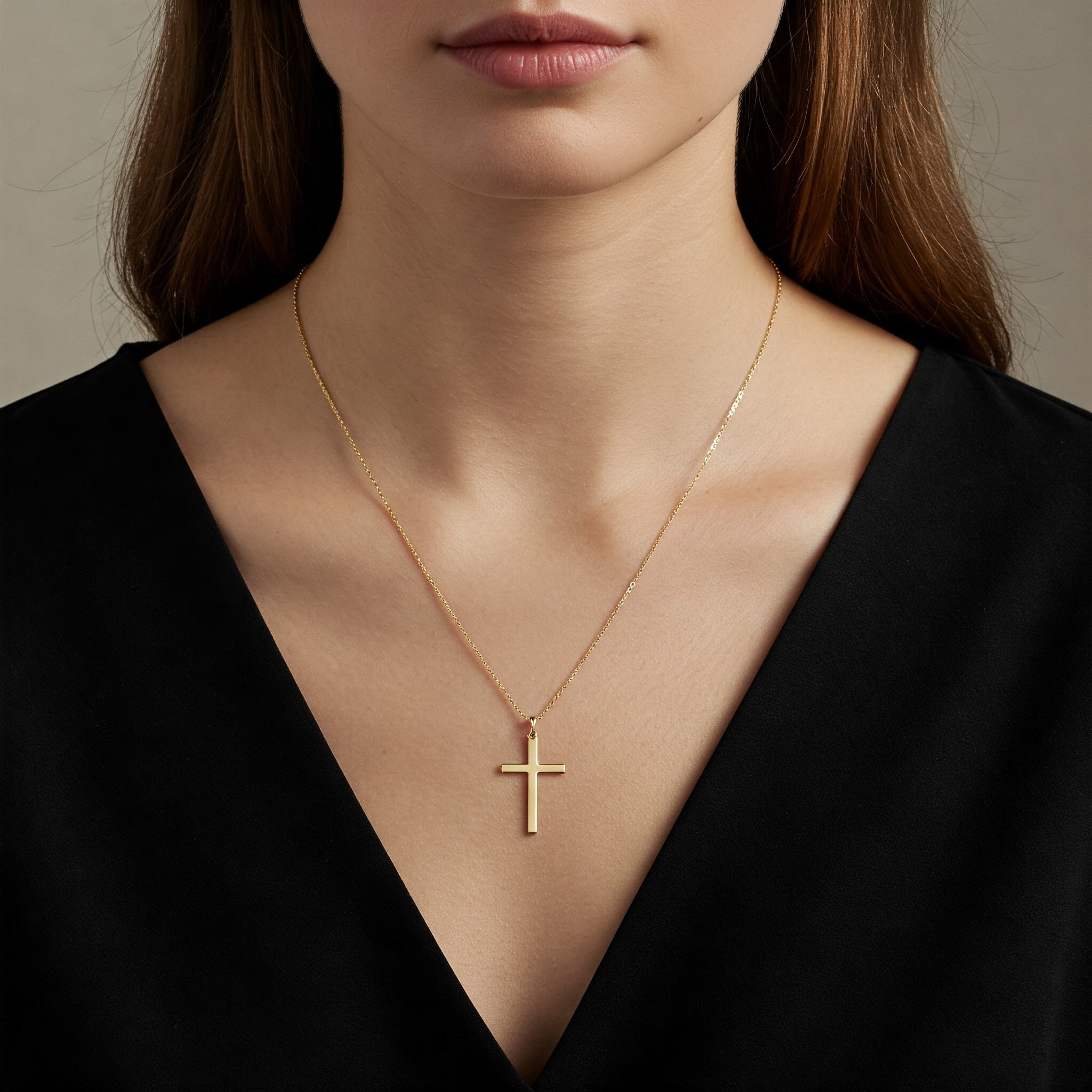 14K Gold Classic Cross Pendant. With 18 Cable Chain Necklace